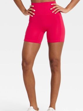 Red High-Rise Biker Shorts